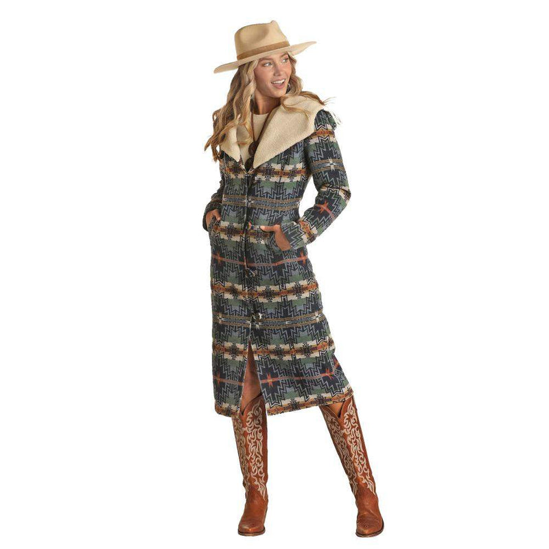 Panhandle Womens Aztec Long Wool Coat