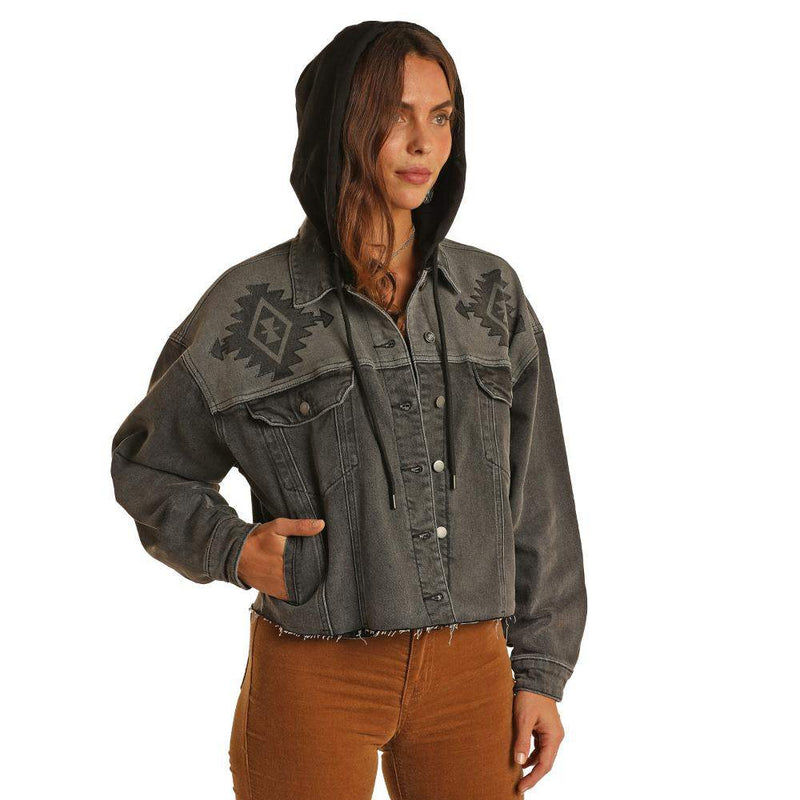 Rock & Roll Denim Women's Black Jacket with a Hoodie