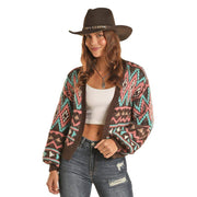 Rock & Roll Denim Women's Cardigan with Aztec Design