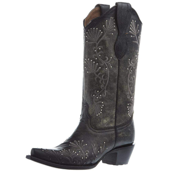 Circle G Women's Black Embroidery 13 Top Snip Toe Cowgirl Boot