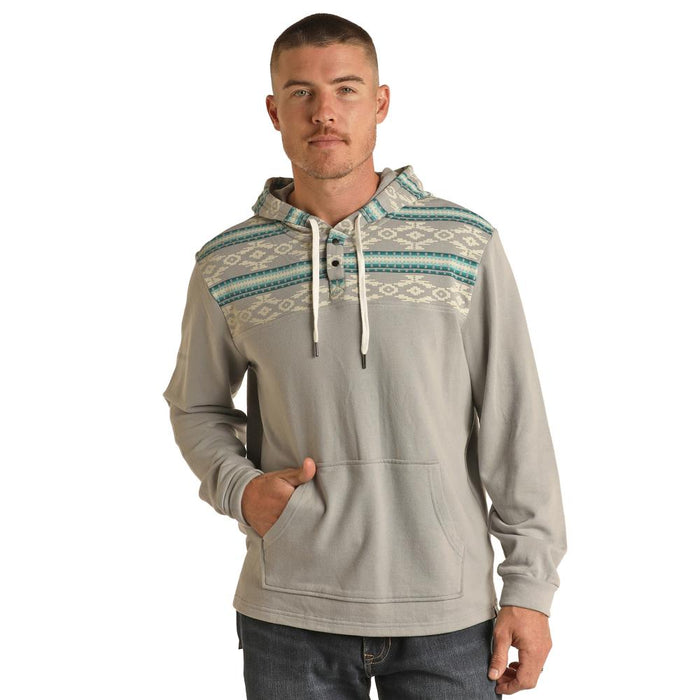 Rock & Roll Denim Men's Border Print Grey Hoodie