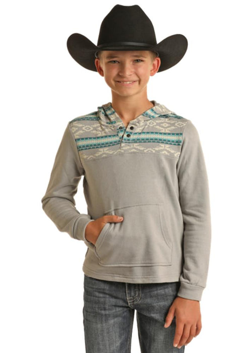 Boy's Border Print Grey Hoodie