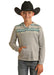 Boy's Border Print Grey Hoodie