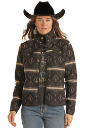 Women's Charcoal Aztec Printed Berber Jacket