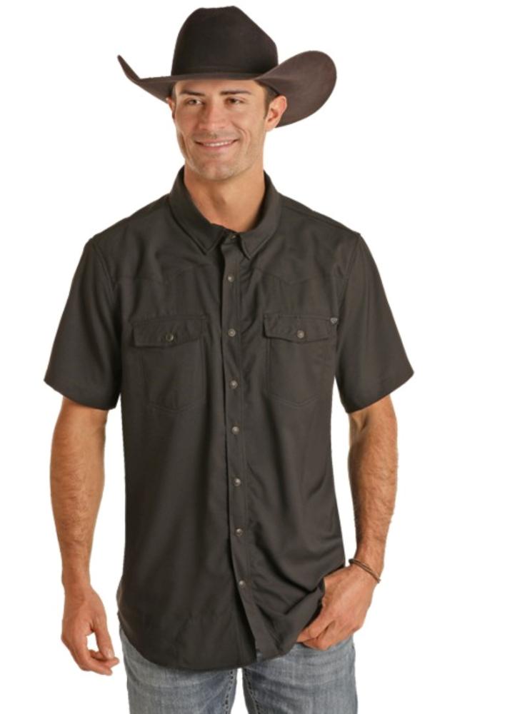 Men's Solid Ripstop Black Snap Shirt