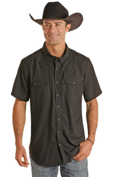 Men's Solid Ripstop Black Snap Shirt