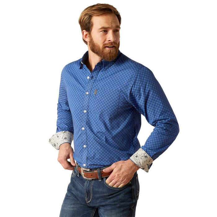 Mens Maxwell Long Sleeve Blue Print Shirt