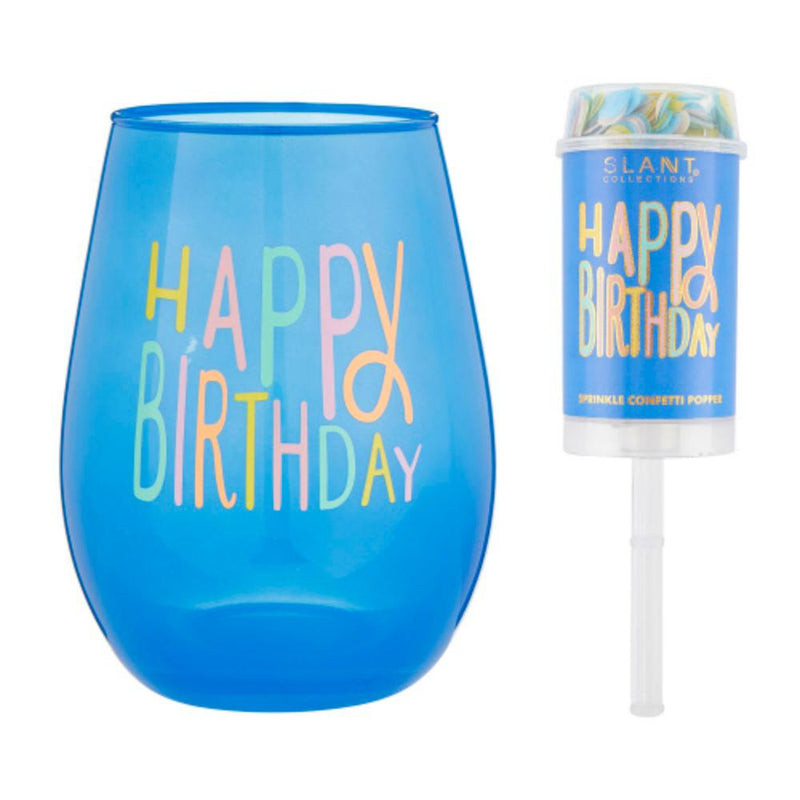 Happy Birthday Wine Glass and Popper Gift Set