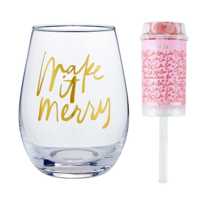 Slant Collections Make it Merry Wine Glass and Popper Gift Set