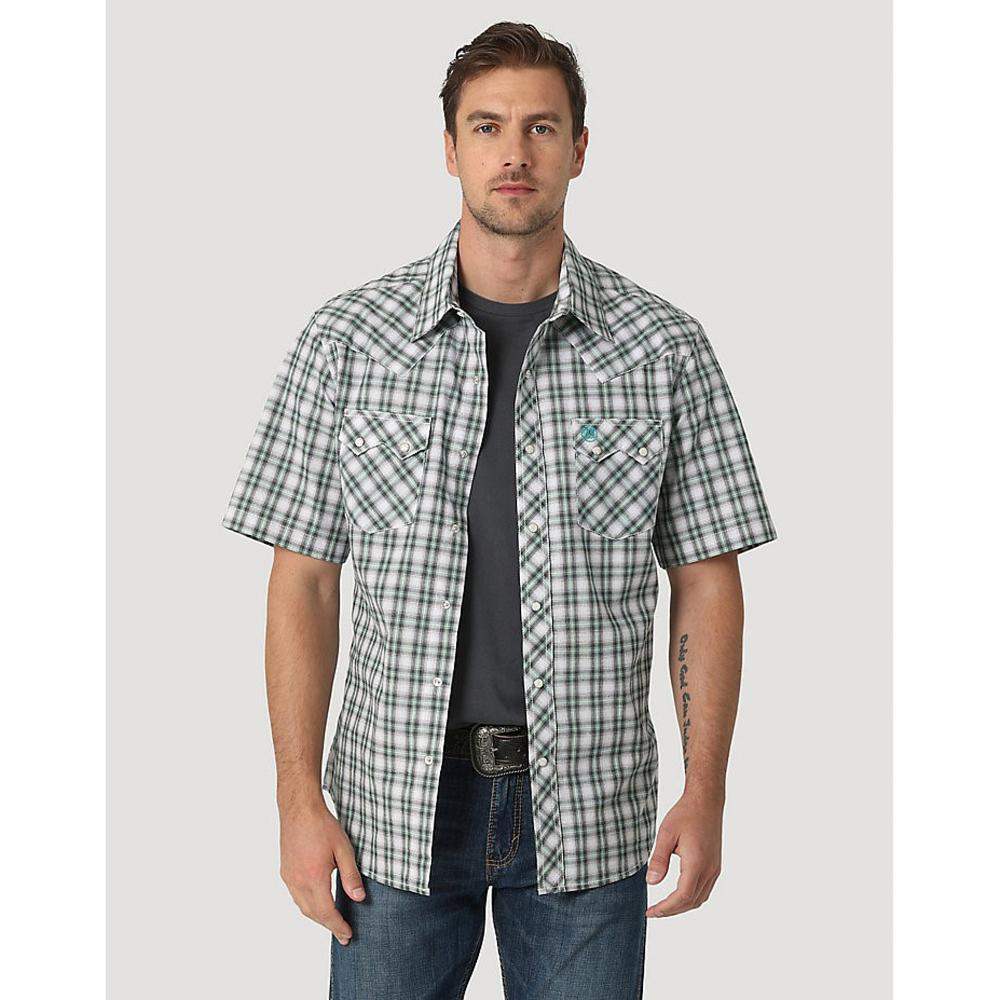 Men's Wrangler Retro Short Sleeve Sawtooth Pocket Western Snap Shirt-Grass