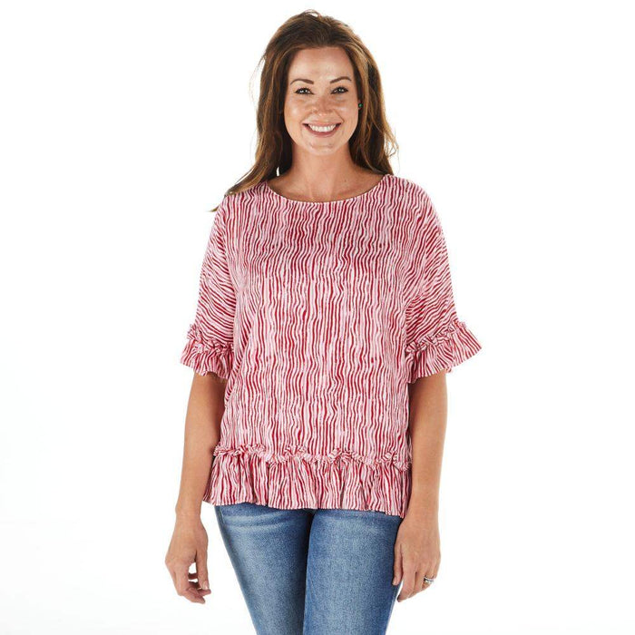 True Blue Ethyl Women's Stripe Blouse with Ruffles