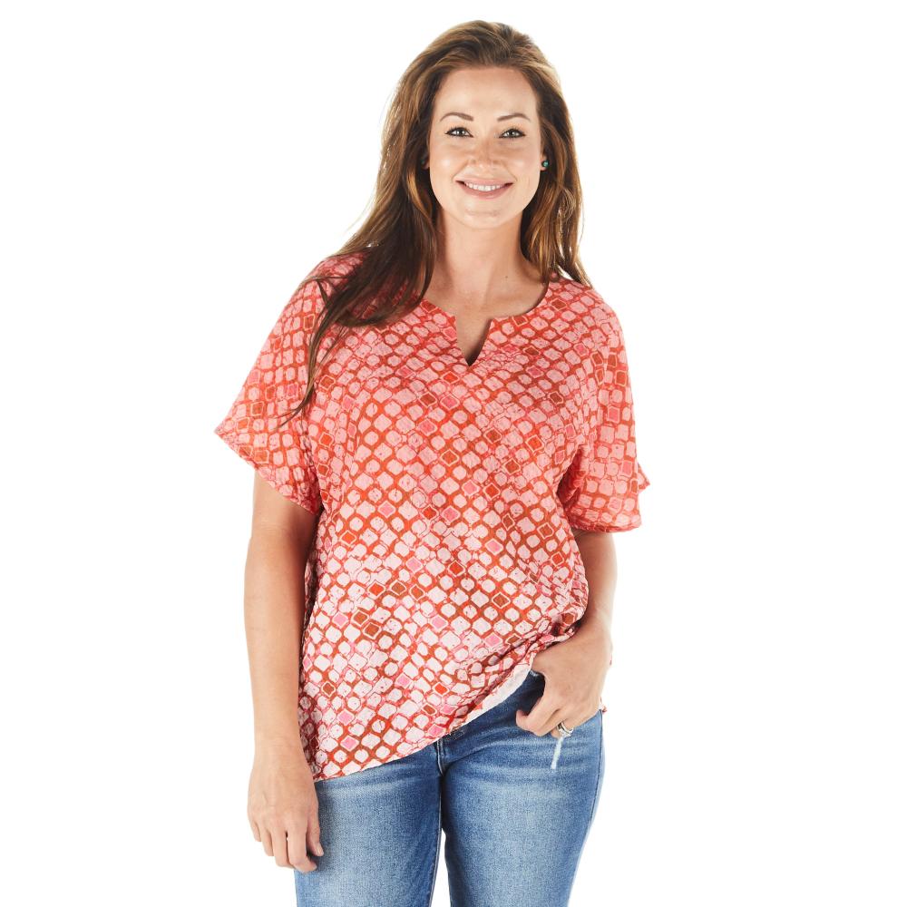 True Blue Ethyl Women's Red Print Top — NRS