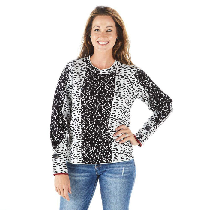 True Blue Ethyl Women's Black and White Animal Print Sweater