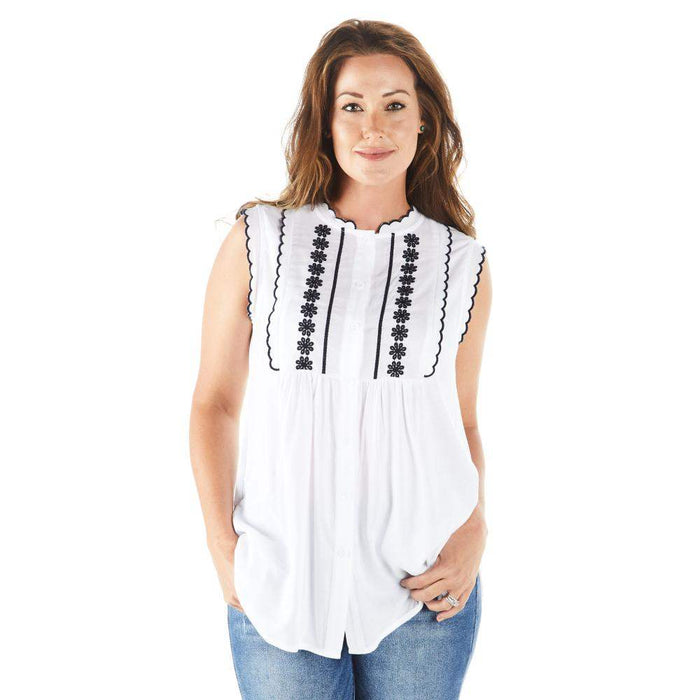 True Blue Ethyl Women's Sleeveless Top with Embroidery