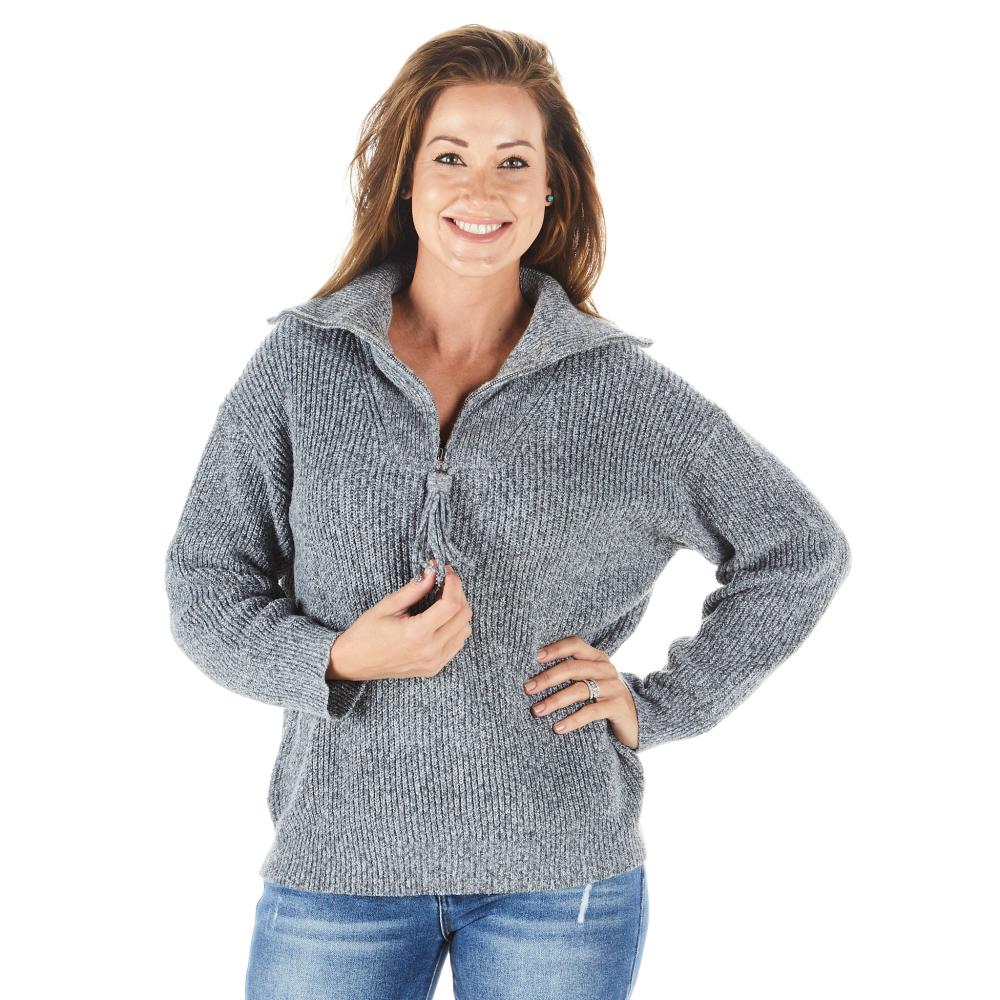 True Blue Womens Gray Quarter Zip Front Pullover — NRS