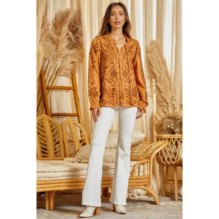 Womens Marigold Embroidery Tunic Top