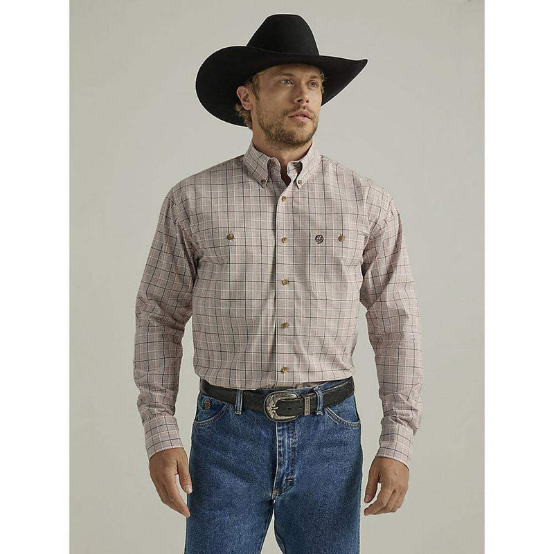 Wrangler Mens George Strait Cream Plaid Long Sleeve Shirt