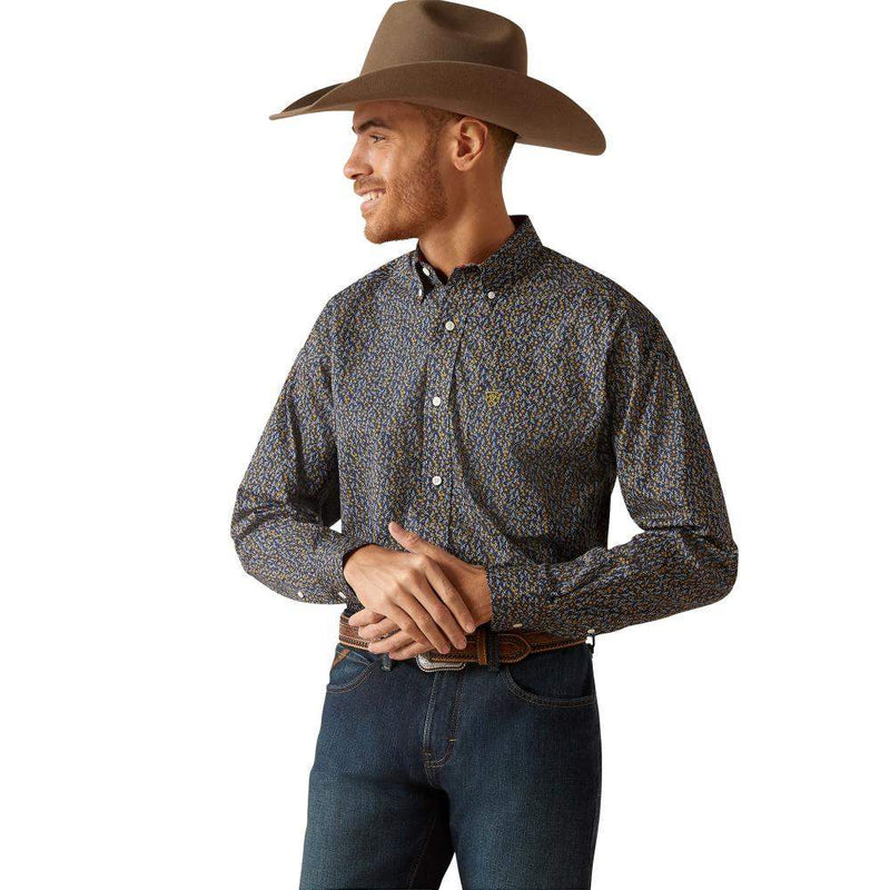Ariat Mens Kolson Wrinkle Free Deep Pacific Long Sleeve Shirt