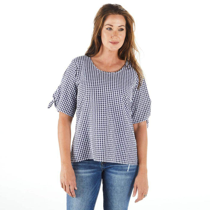 True Blue Womens Navy Gingham Top