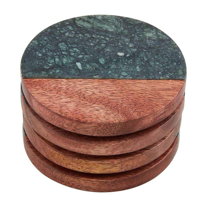 Mud Pie Green Marble and Wood Coaster