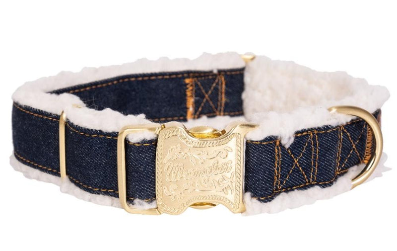 Dark Wash Denim Sherpa Dog Collar
