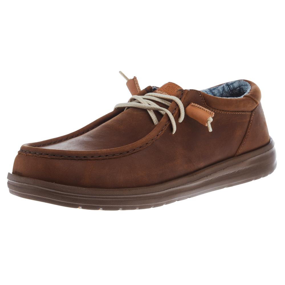Hey Dude Mens Wally Grip Leather Brown Casual Shoe