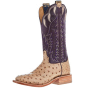 Womens Harper Tan FQ Waxy Ostrich 13 In Eggplant Vintage Goat Top Cowgirl Boots