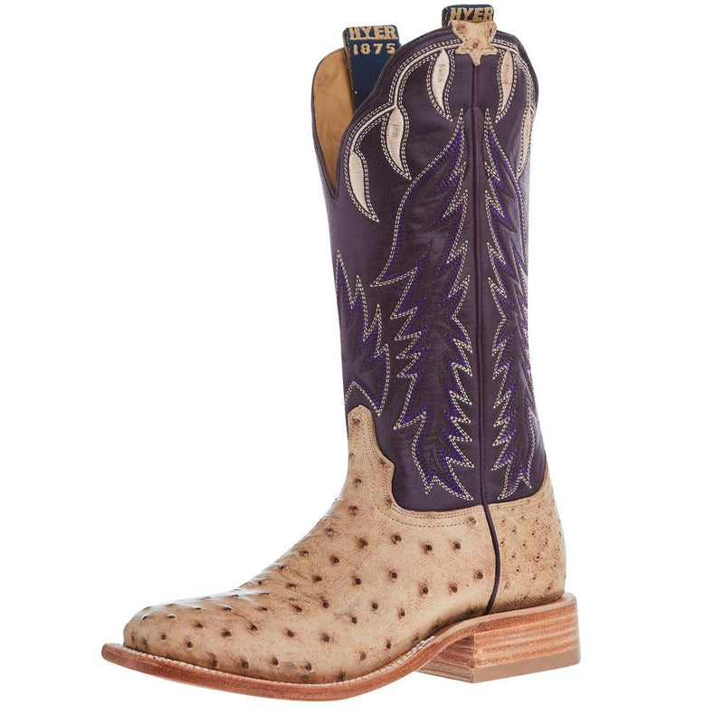 Womens Harper Tan FQ Waxy Ostrich 13 In Eggplant Vintage Goat Top Cowgirl Boots