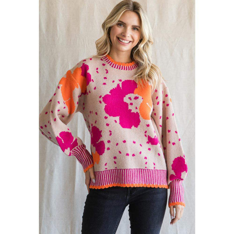 Jodifl Womens Taupe Mix Print Sweater