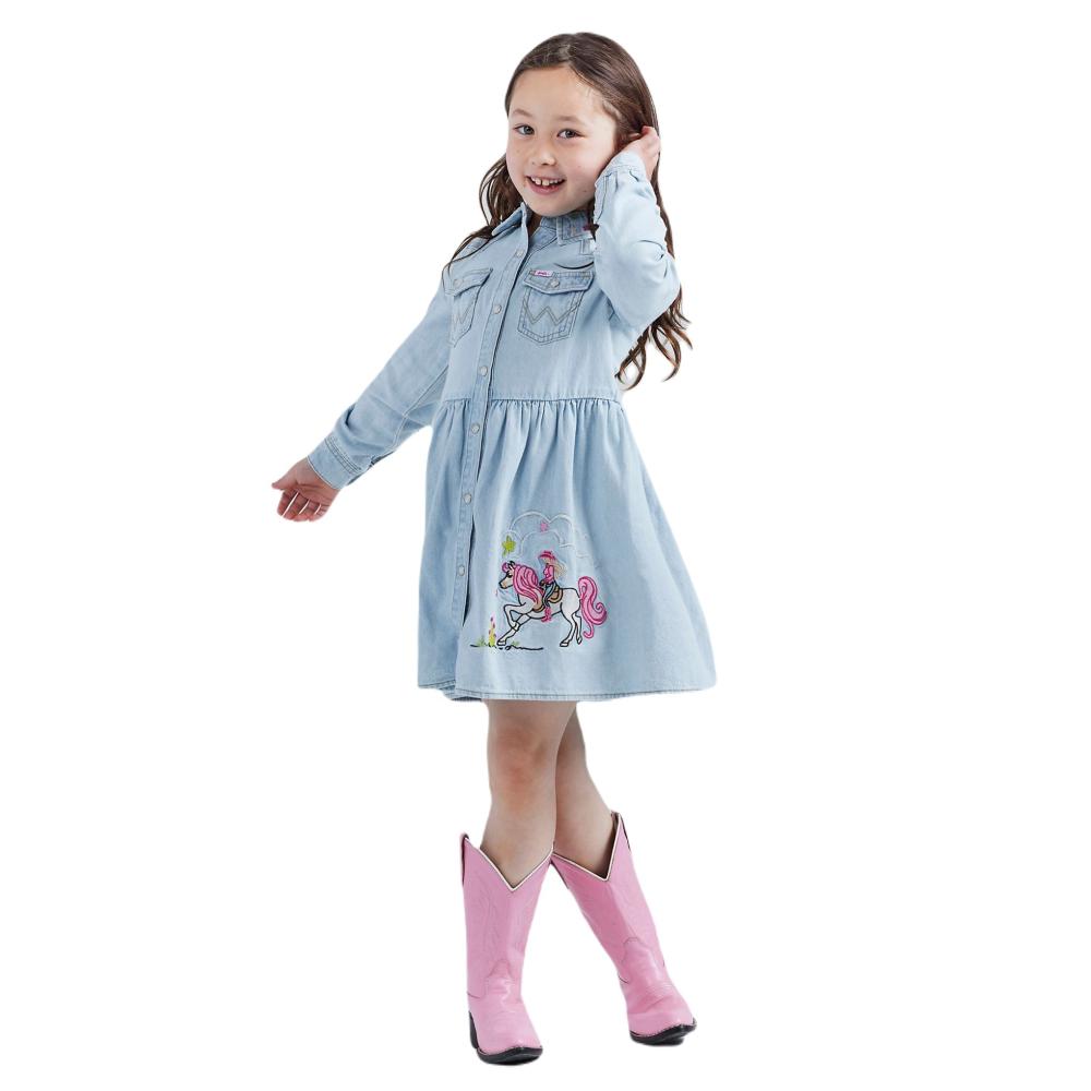 Wrangler X Barbie Girls Embroidered Denim Shirt Dress — Nrs 8166