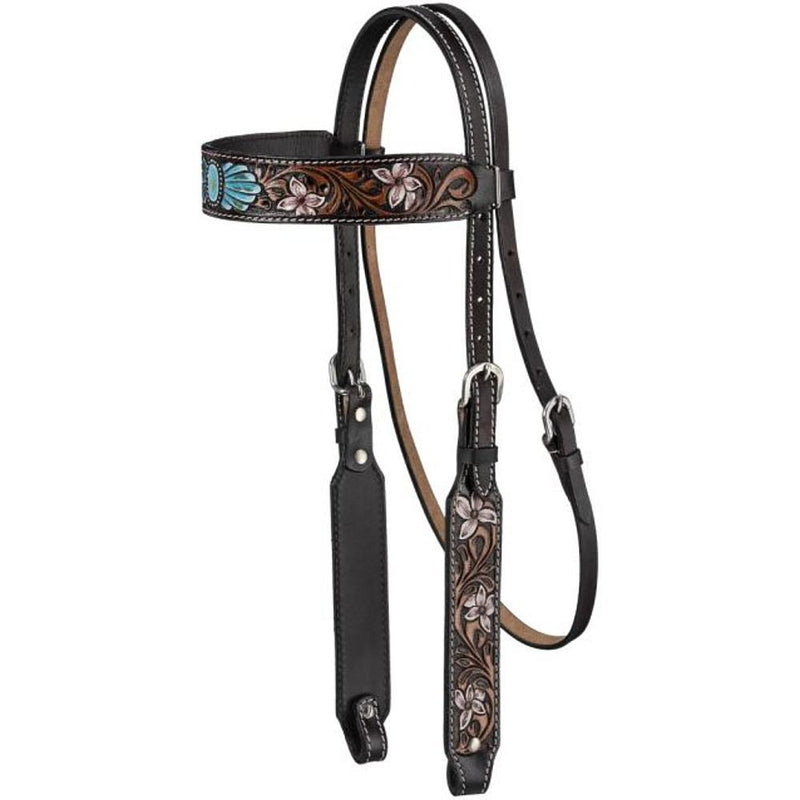 Turquoise Stone Floral Browband Headstall