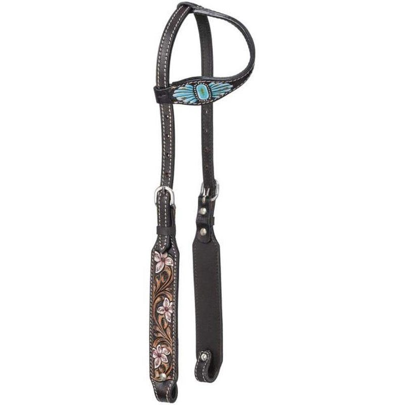 Tough 1 Turquoise Stone and Flowers Single Ear Headstall