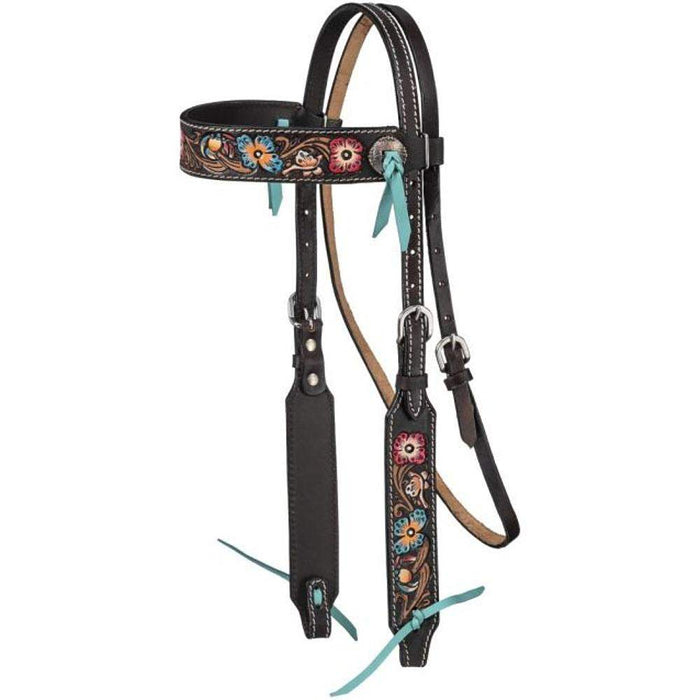 Blue and Pink Floral Browband Headstall