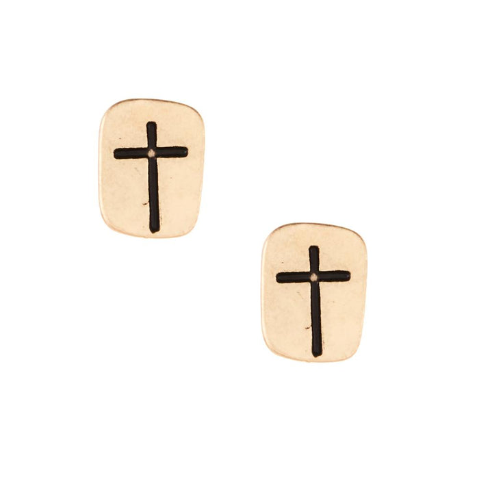 Gold Toned Cross Stamped Bar Necklace Set