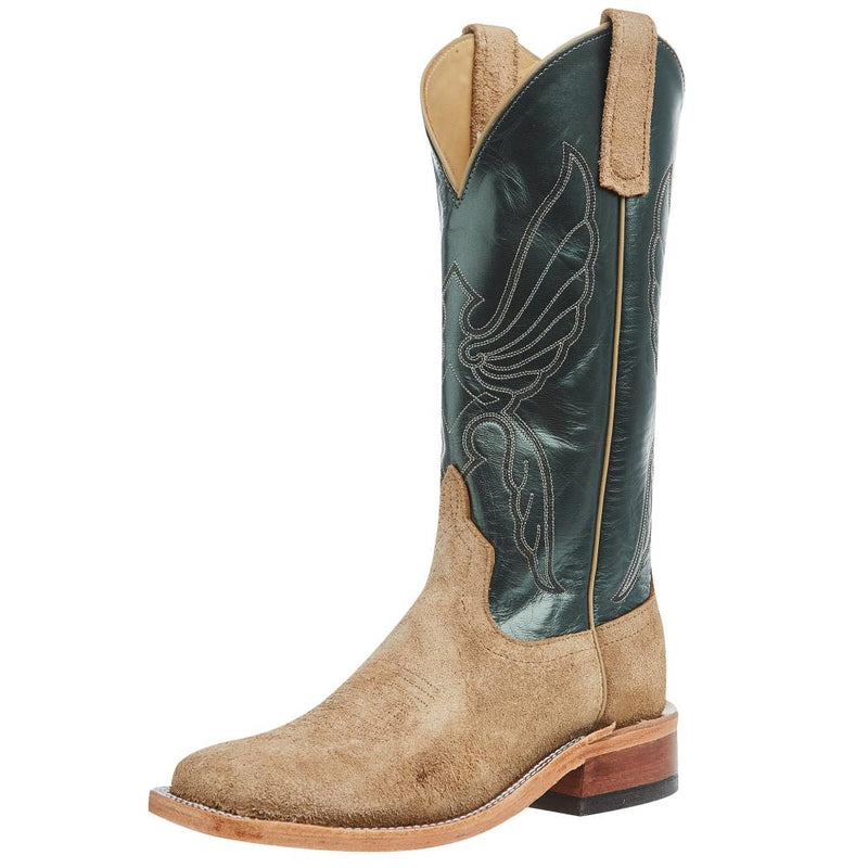Women's Tan Crazyhorse Roughout 13In Green Velvet Top Boot