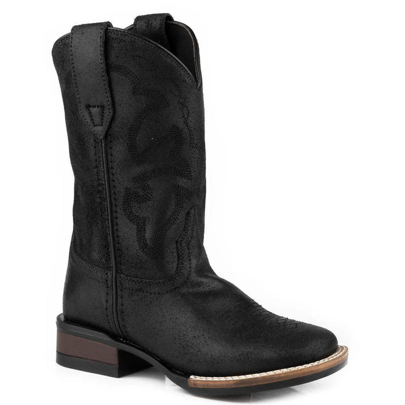 Roper Footwear Kids Monterey Black Oiled Suede Vamp and Shaft Western Boot