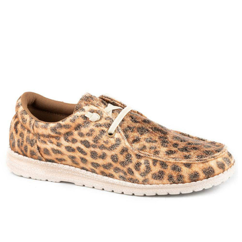 Roper Footwear Kids Hang Loose Tan Leopard Print Lace Up Casual Shoe