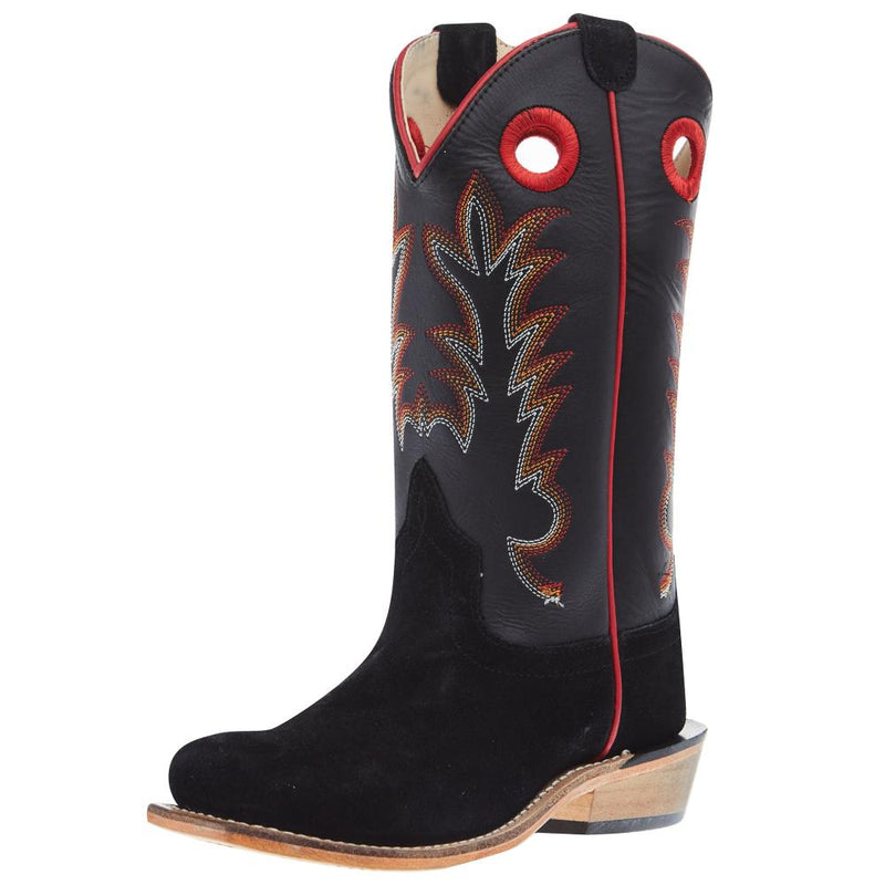 Childrens Black Suede Cutter Toe with Black Shaft and Leather Sole Boot