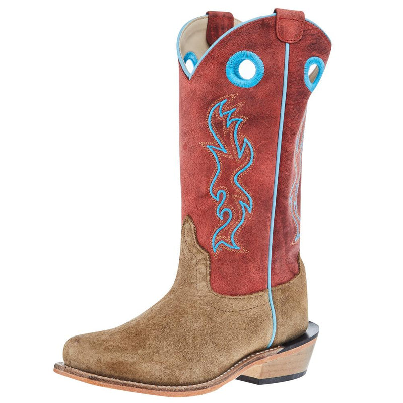 Childrens Camel Suede Cutter Toe with Cloudy Red Shaft and Leather Sole Boot