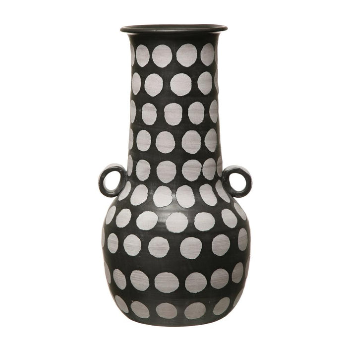 Hand Painted Terracotta Vase with Polka Dots