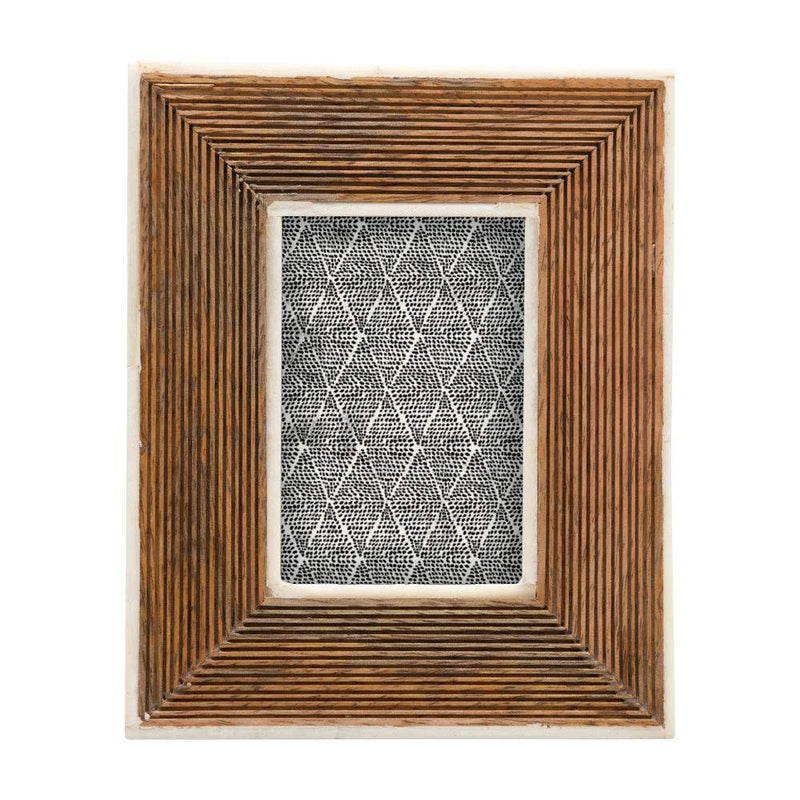 Creative Co-Op Hand-Carved Photo Frame with Bone Border