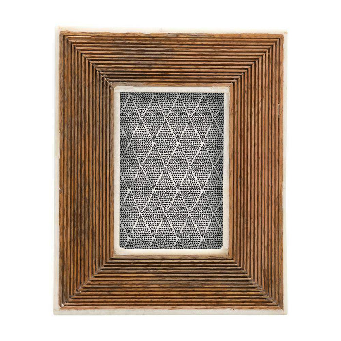 Creative Co-Op Hand-Carved Photo Frame with Bone Border