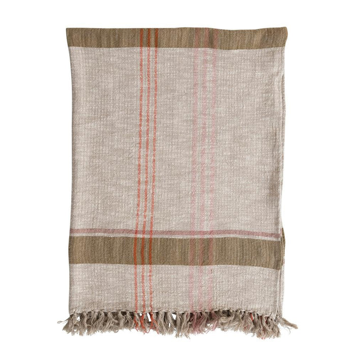 Woven Cotton and Linen Plaid Throw