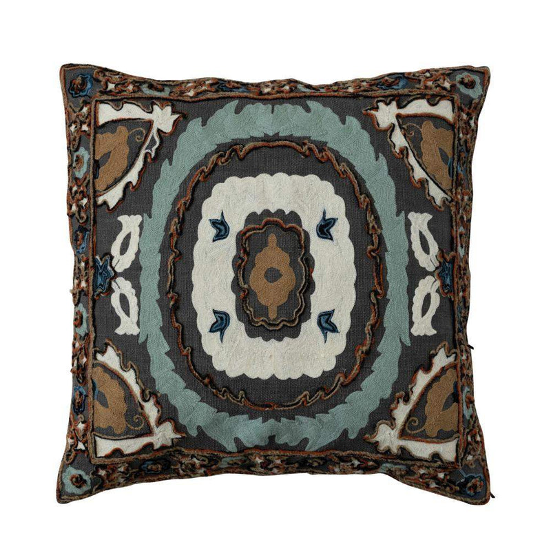 Creative Co-Op Cotton Slub Embroidered Pillow