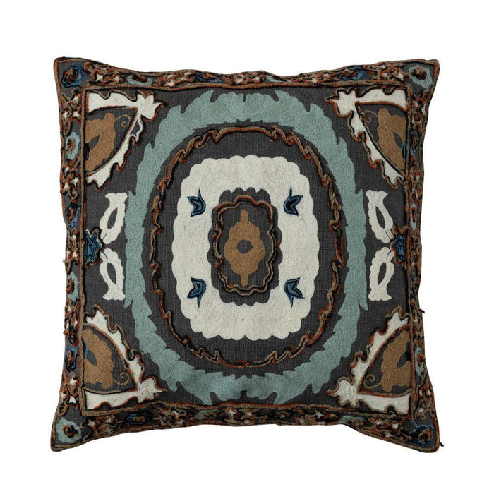 Creative Co-Op Cotton Slub Embroidered Pillow