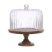 Acacia Wood Pedestal with Fluted Glass Cloche