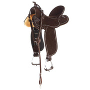 Chocolate Roughout 14 Inch Lightweight Barrel Saddle with White Buckstitch