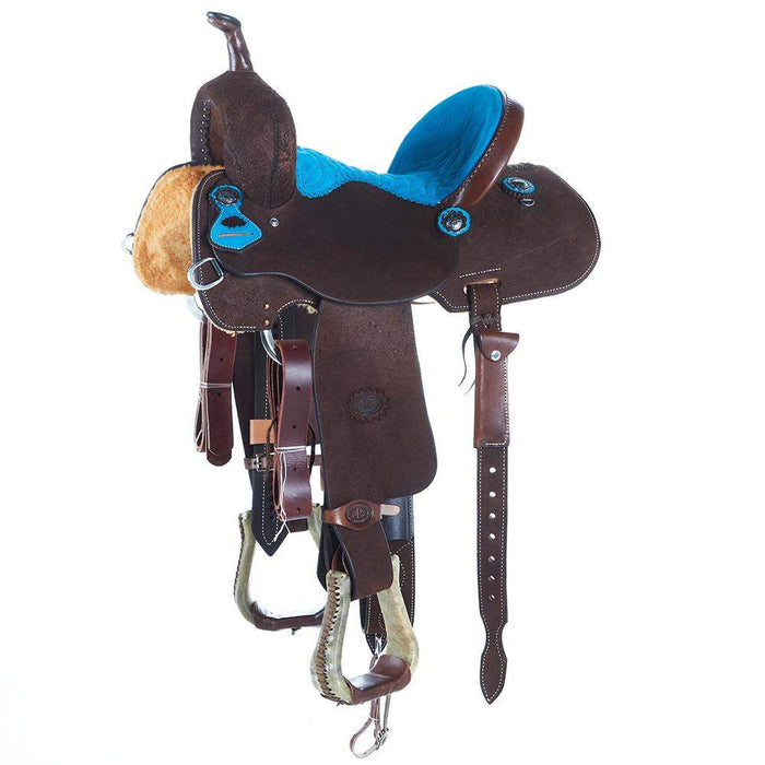 Nrs Competitors Chocolate Roughout Turquoise Suede 13 Inch Barrel Saddle