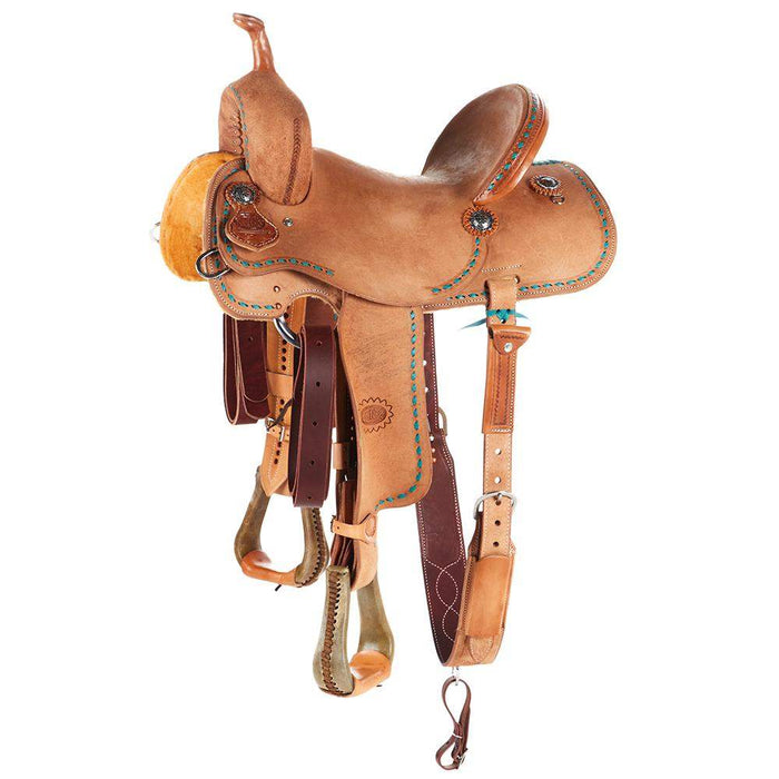 Nrs Competitors Natural Roughout Turquoise Buckstitch 14 Inch Barrel Saddle