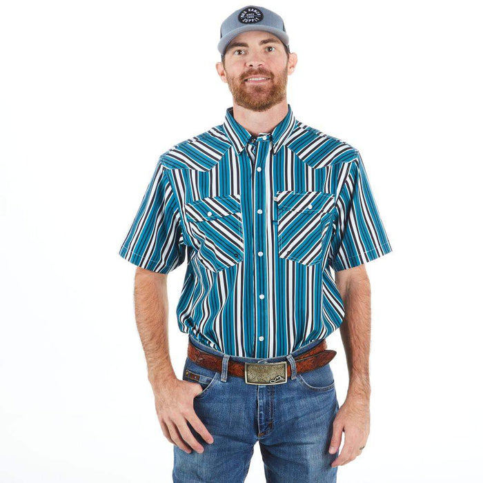 Men's Stripe Retro Turquoise Snap Shirt